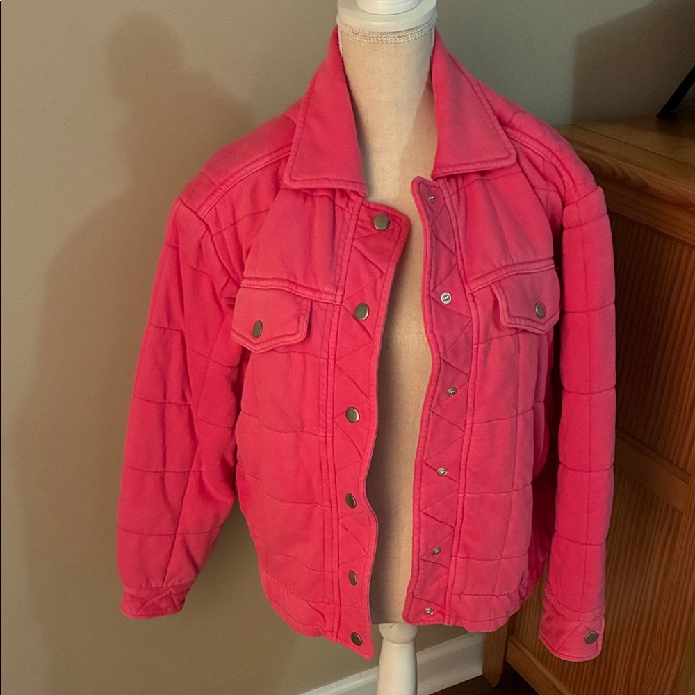 Shop Stevie Bright Pink Quilted Puffer Jacket